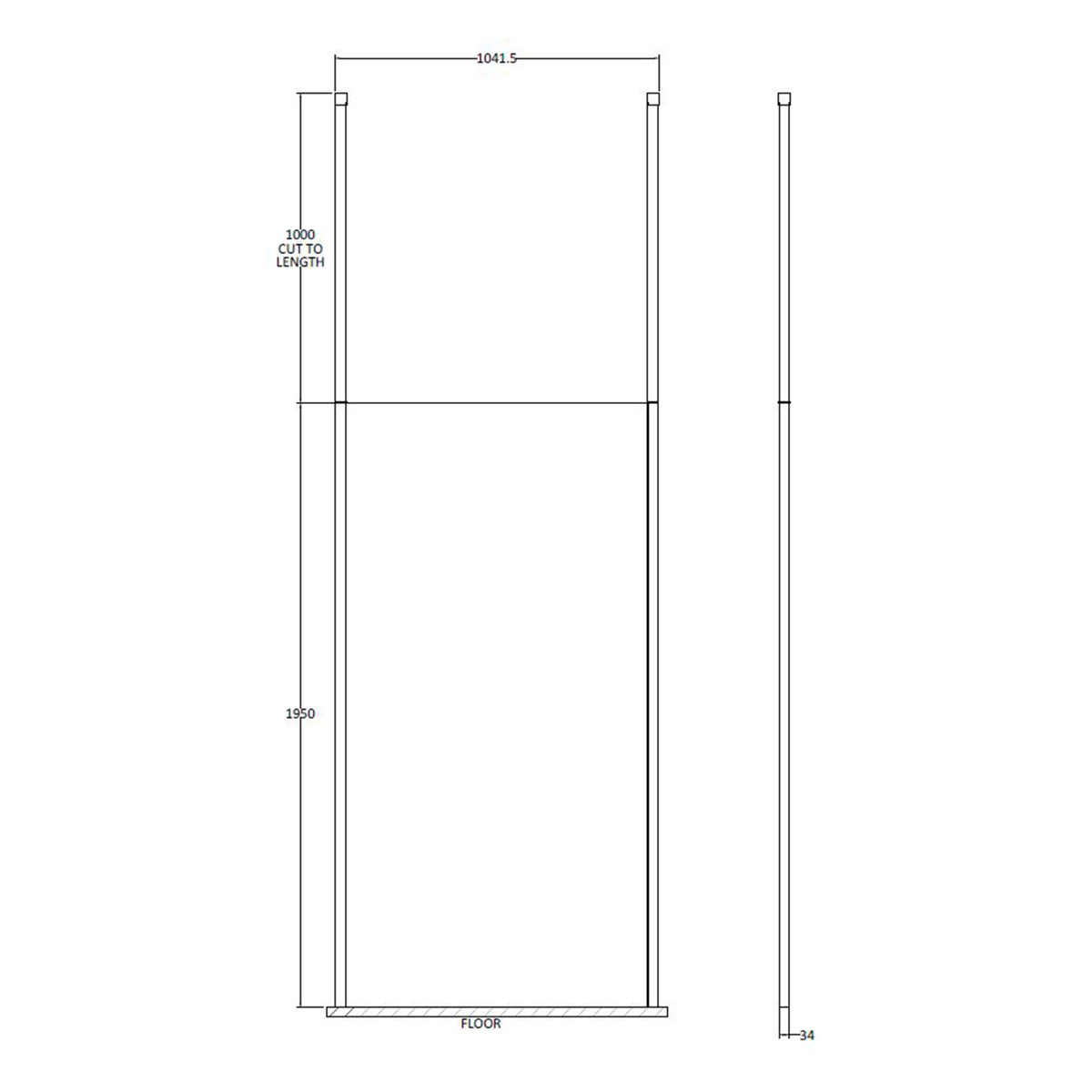 Fairford 1000mm 8mm Wetroom Screen, 2 Ceiling Posts, 1950mm