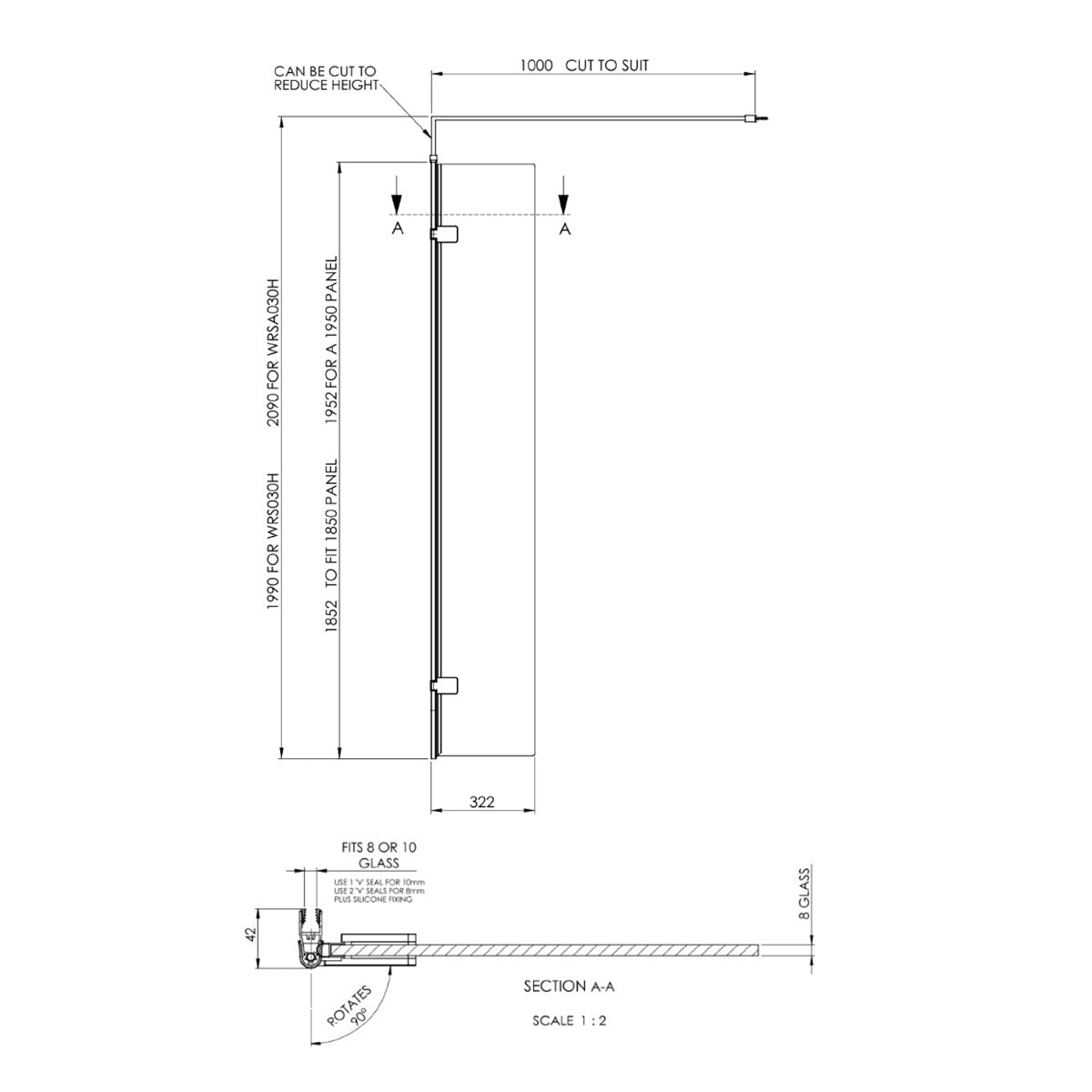 Fairford 300mm Hinged Return Screen, 1950mm High