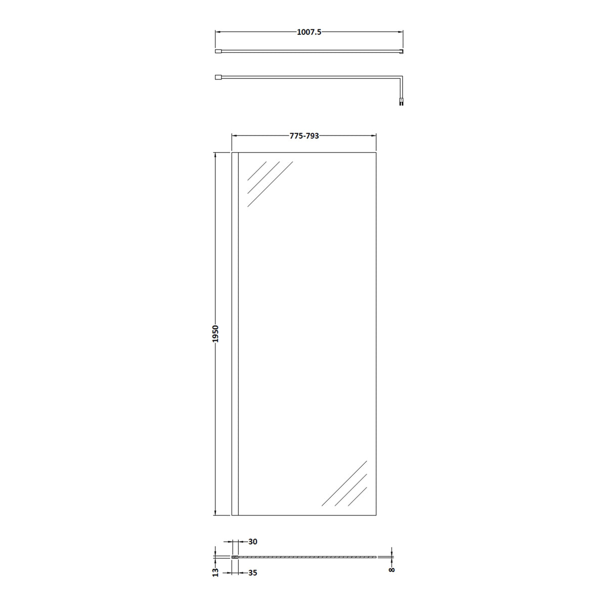 Fairford 800mm 8mm Matt Black Framed Wetroom Screen