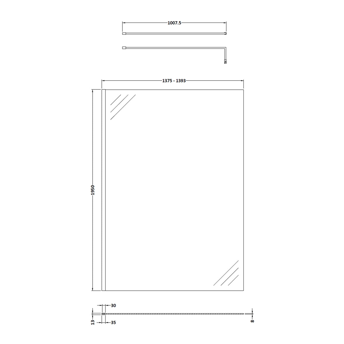 Fairford 1400mm 8mm Matt Black Framed Wetroom Screen
