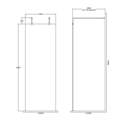 Fairford 700mm 8mm Matt Black Framed Wetroom Screen, 2 Support Arms