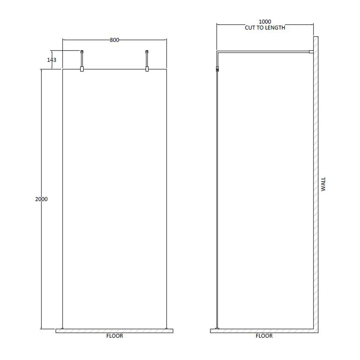 Fairford 800mm 8mm Matt Black Framed Wetroom Screen, 2 Support Arms