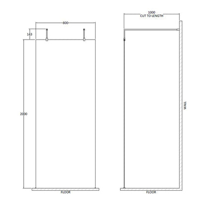 Fairford 800mm 8mm Matt Black Framed Wetroom Screen, 2 Support Arms