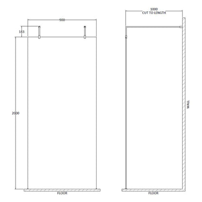 Fairford 1000mm 8mm Matt Black Framed Wetroom Screen, 2 Support Arms