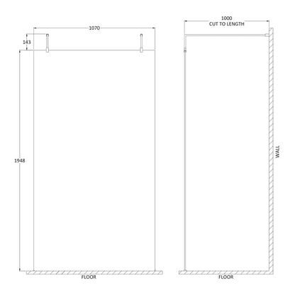 Fairford 1100mm 8mm Matt Black Framed Wetroom Screen, 2 Support Arms