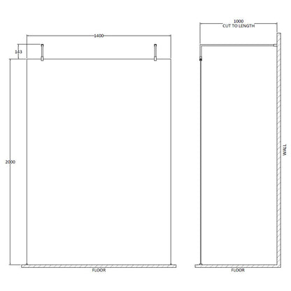Fairford 1400mm 8mm Matt Black Framed Wetroom Screen, 2 Support Arms