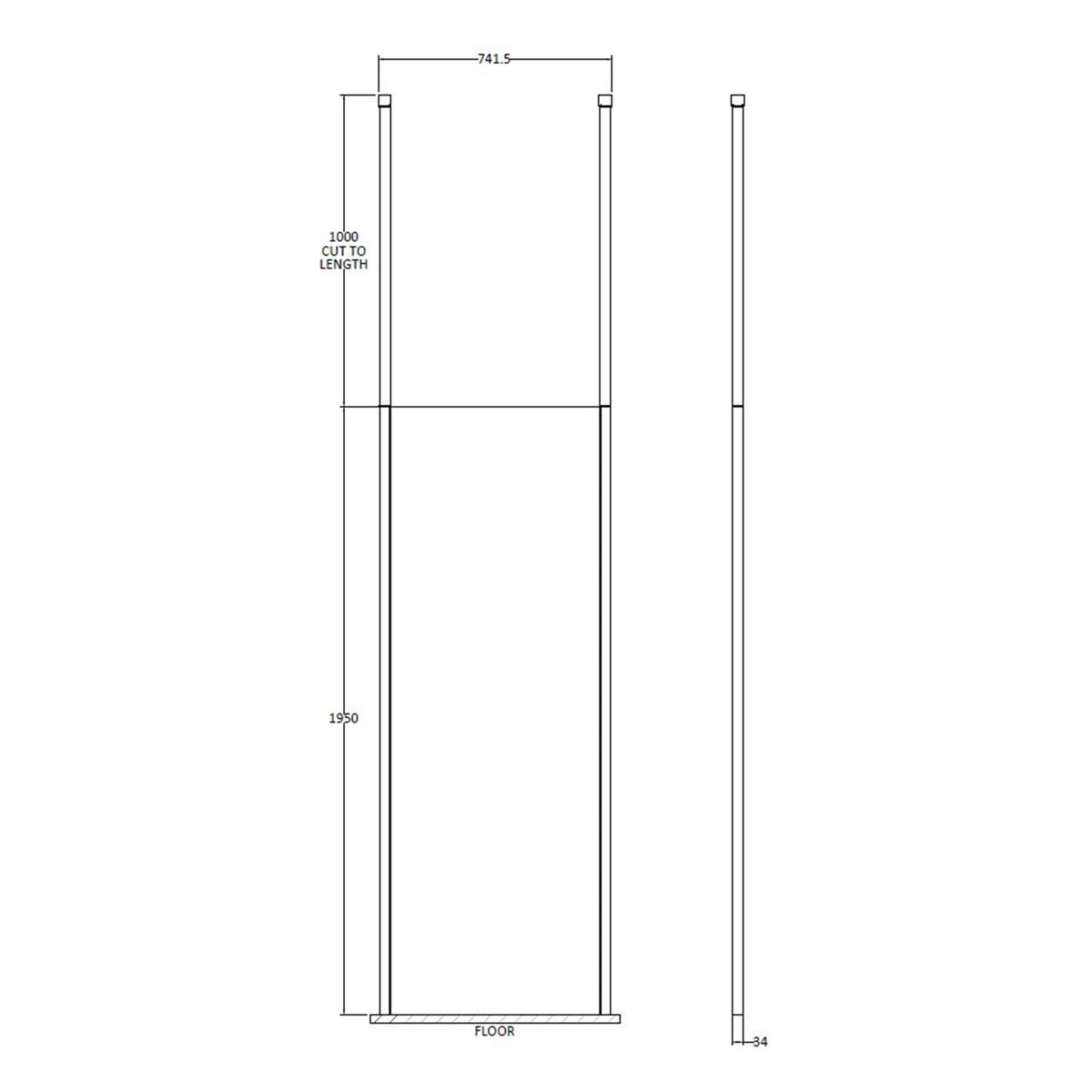 Fairford 700mm 8mm Matt Black Framed Wetroom Screen, 2 Ceiling Posts
