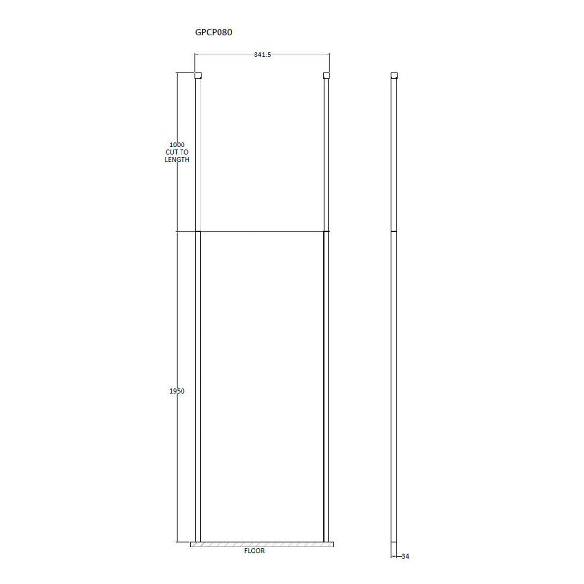 Fairford 800mm 8mm Matt Black Framed Wetroom Screen, 2 Ceiling Posts