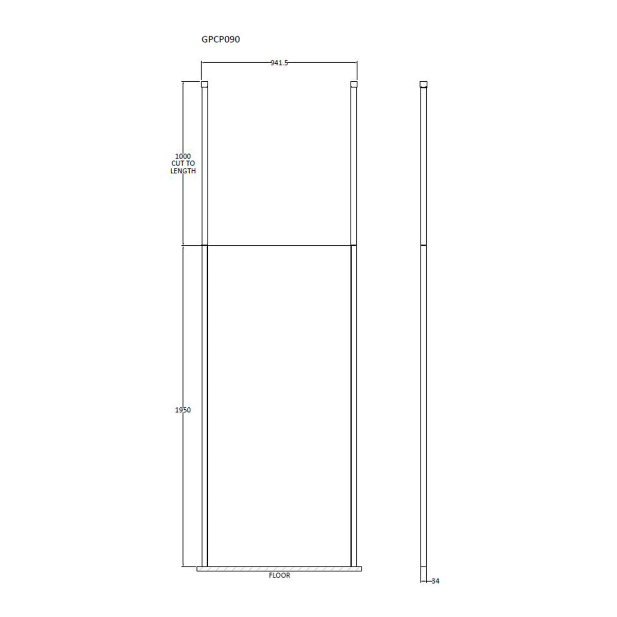 Fairford 900mm 8mm Matt Black Framed Wetroom Screen, 2 Ceiling Posts