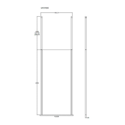 Fairford 900mm 8mm Matt Black Framed Wetroom Screen, 2 Ceiling Posts