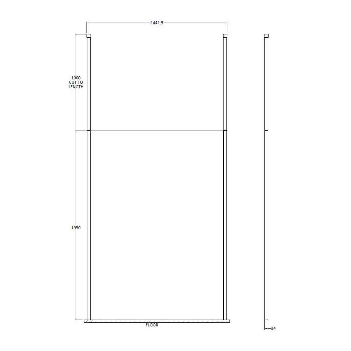 Fairford 1400mm 8mm Matt Black Framed Wetroom Screen, 2 Ceiling Posts