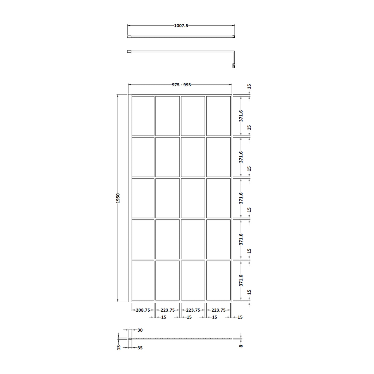 Fairford 1000mm 8mm Matt Black Crittall Wetroom Screen