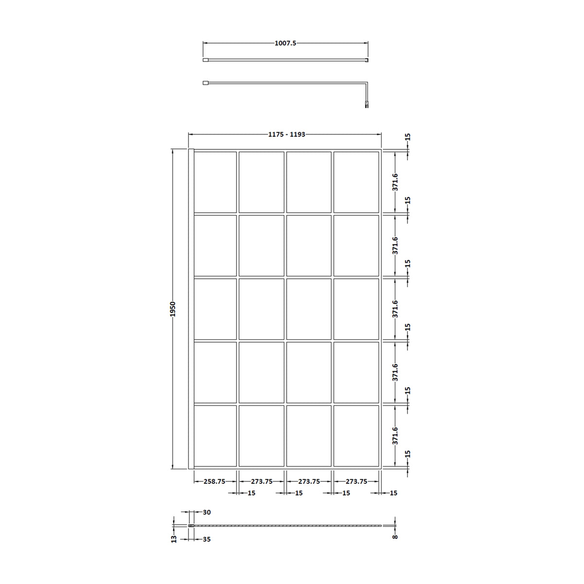 Fairford 1200mm 8mm Matt Black Crittall Wetroom Screen