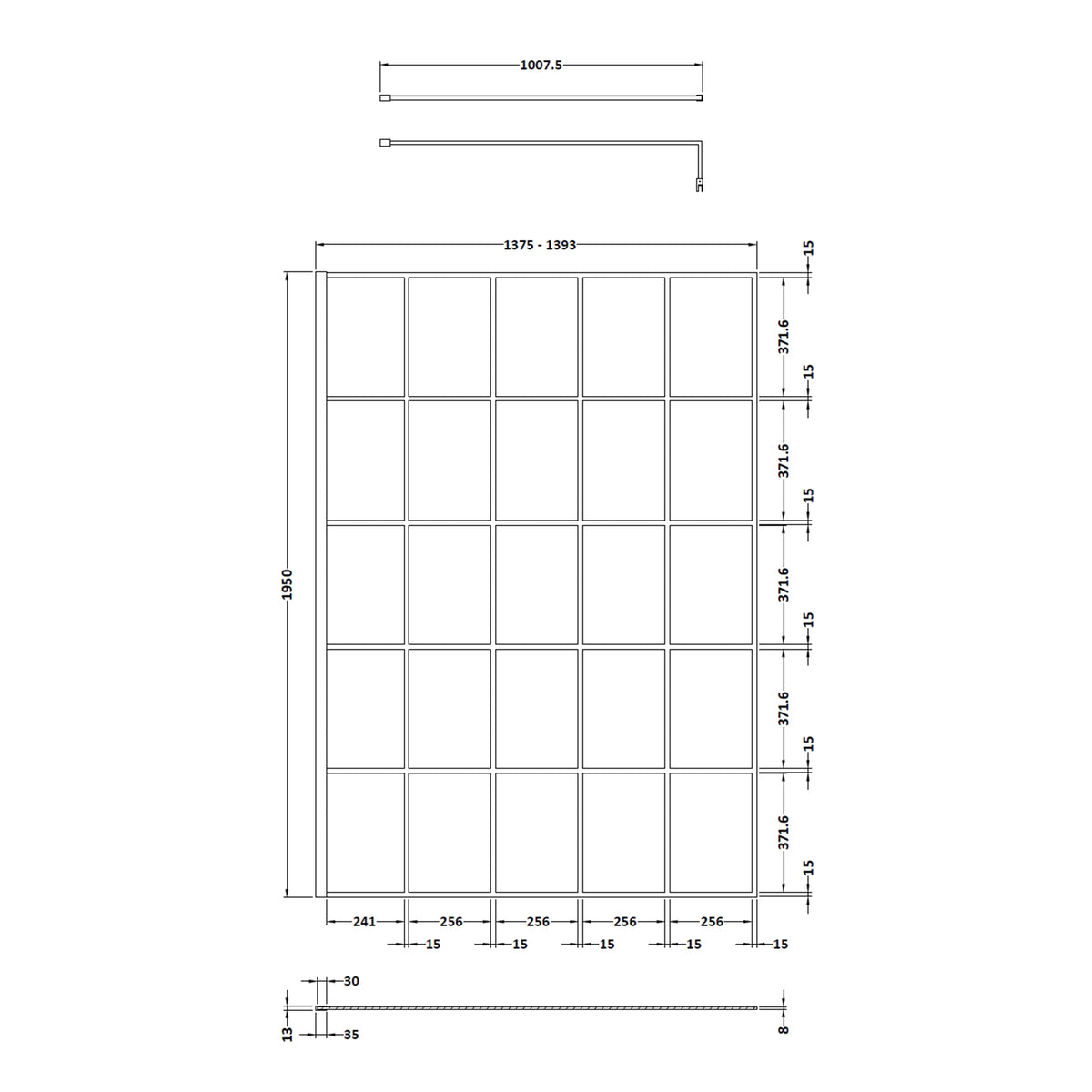 Fairford 1400mm 8mm Matt Black Crittall Wetroom Screen