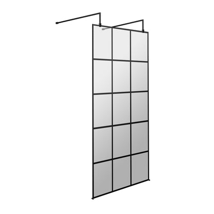 Fairford 900mm 8mm Matt Black Crittall Wetroom Screen, 2 Support Arms