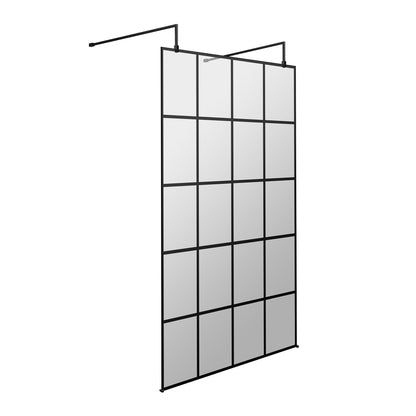 Fairford 1100mm 8mm Matt Black Crittall Wetroom Screen, 2 Support Arms