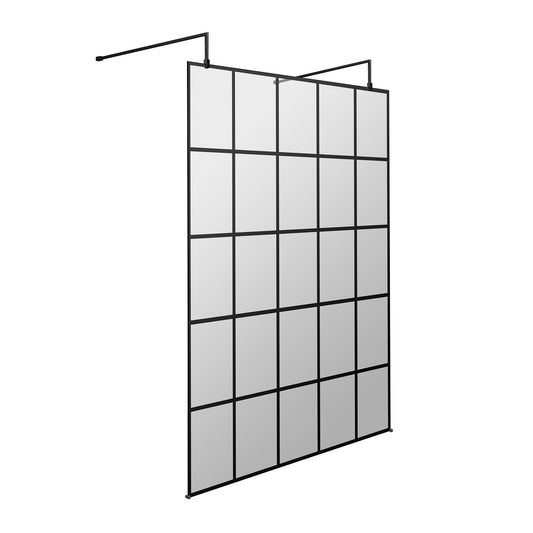 Fairford 1400mm 8mm Matt Black Crittall Wetroom Screen, 2 Support Arms