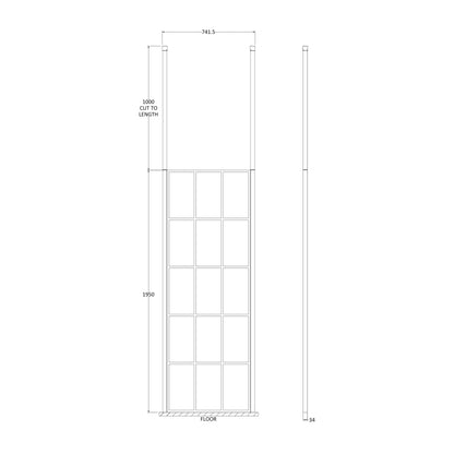 Fairford 700mm 8mm Matt Black Crittall Wetroom Screen, 2 Ceiling Posts