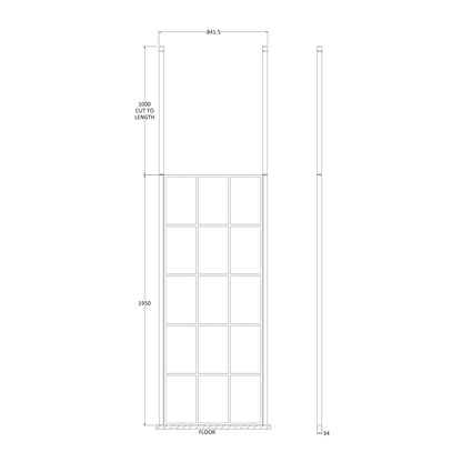 Fairford 800mm 8mm Matt Black Crittall Wetroom Screen, 2 Ceiling Posts