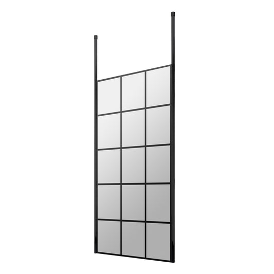 Fairford 900mm 8mm Matt Black Crittall Wetroom Screen, 2 Ceiling Posts