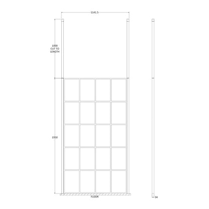 Fairford 1100mm 8mm Matt Black Crittall Wetroom Screen, 2 Ceiling Posts