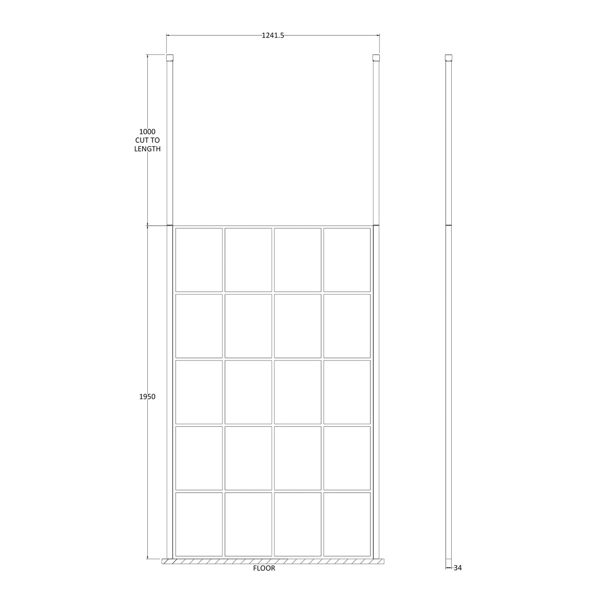 Fairford 1200mm 8mm Matt Black Crittall Wetroom Screen, 2 Ceiling Posts