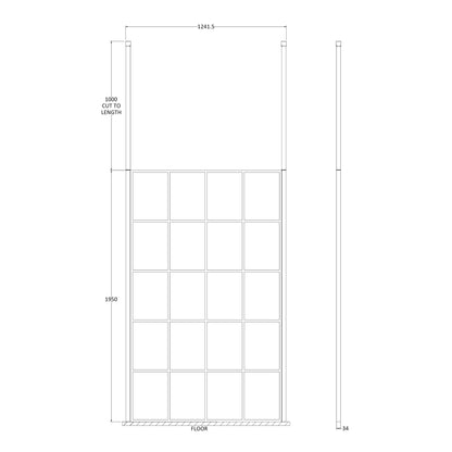 Fairford 1200mm 8mm Matt Black Crittall Wetroom Screen, 2 Ceiling Posts