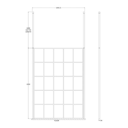 Fairford 1400mm 8mm Matt Black Crittall Wetroom Screen, 2 Ceiling Posts