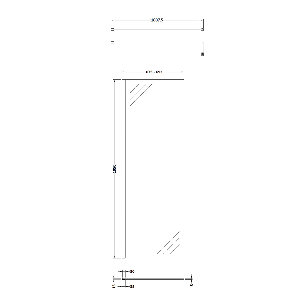 Fairford 700mm 8mm Brushed Brass Wetroom Screen