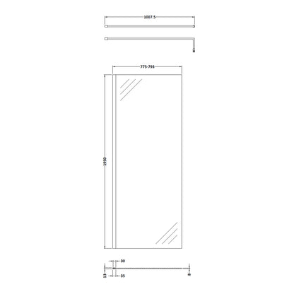 Fairford 800mm 8mm Brushed Brass Wetroom Screen
