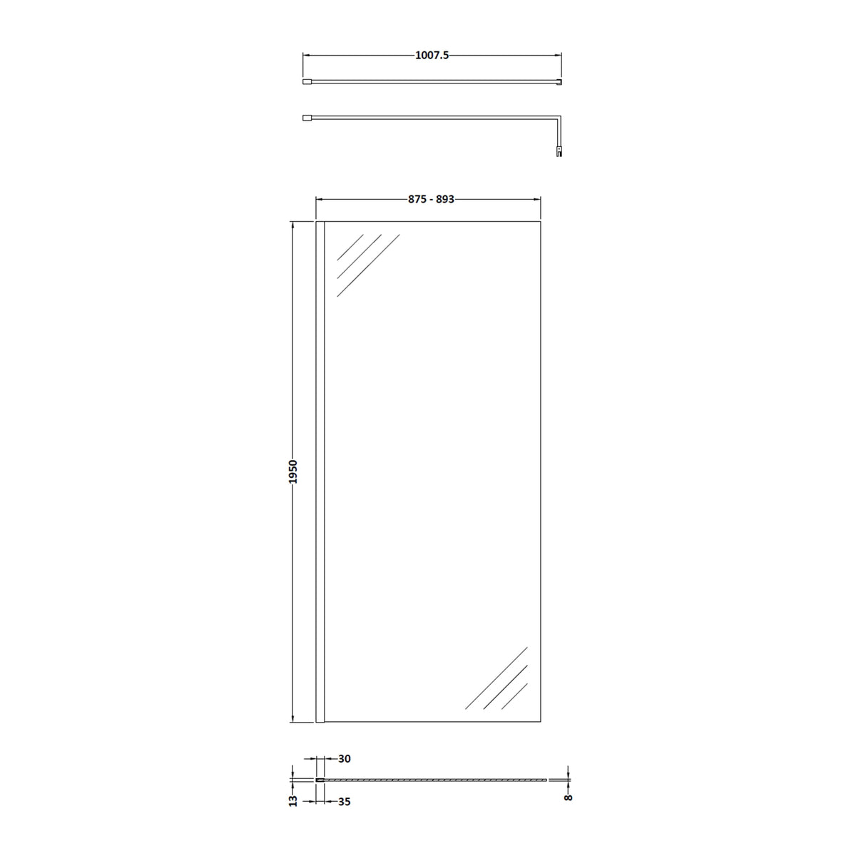 Fairford 900mm 8mm Brushed Brass Wetroom Screen