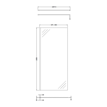 Fairford 900mm 8mm Brushed Brass Wetroom Screen
