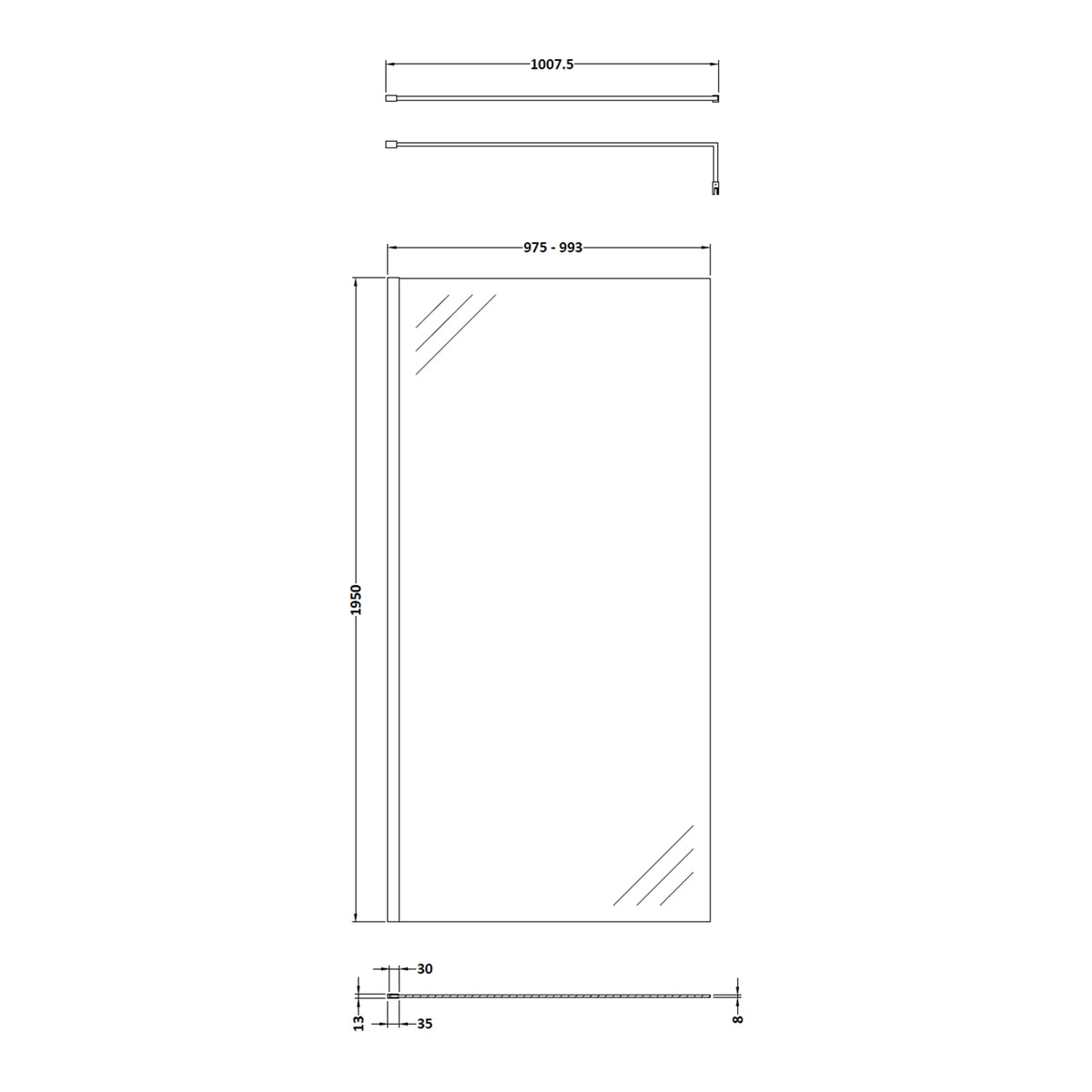 Fairford 1000mm 8mm Brushed Brass Wetroom Screen