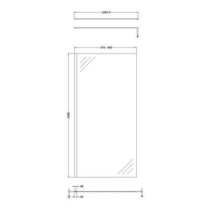 Fairford 1000mm 8mm Brushed Brass Wetroom Screen