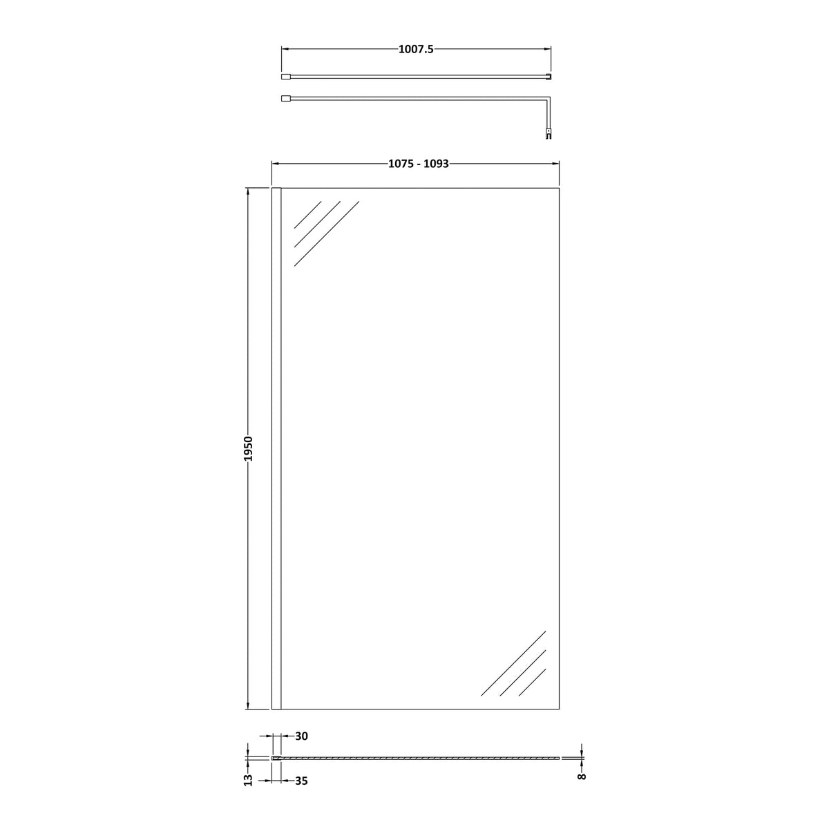 Fairford 1100mm 8mm Brushed Brass Wetroom Screen
