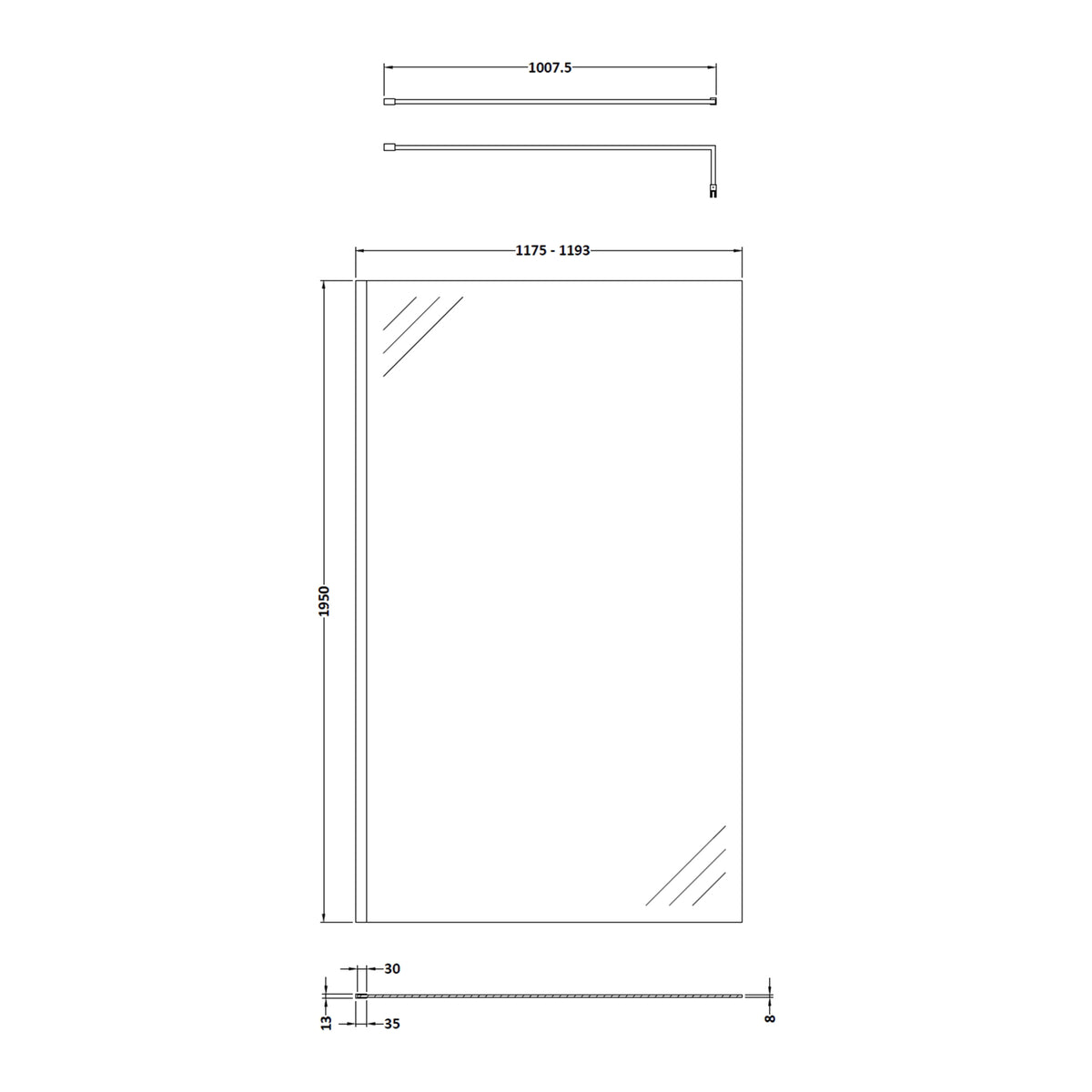 Fairford 1200mm 8mm Brushed Brass Wetroom Screen