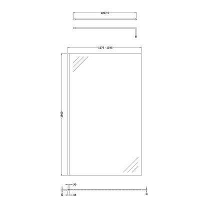 Fairford 1200mm 8mm Brushed Brass Wetroom Screen