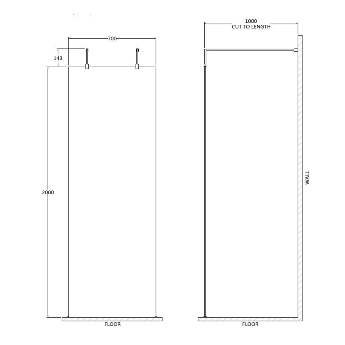 Fairford 700mm 8mm Brushed Brass Wetroom Screen, 2 Support Arms