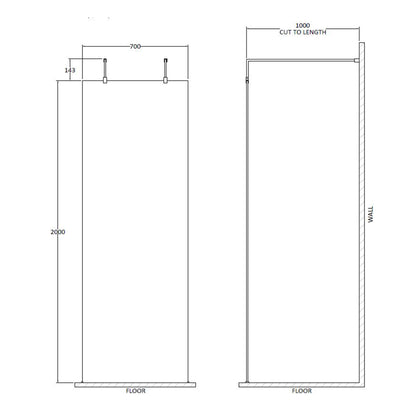 Fairford 700mm 8mm Brushed Brass Wetroom Screen, 2 Support Arms