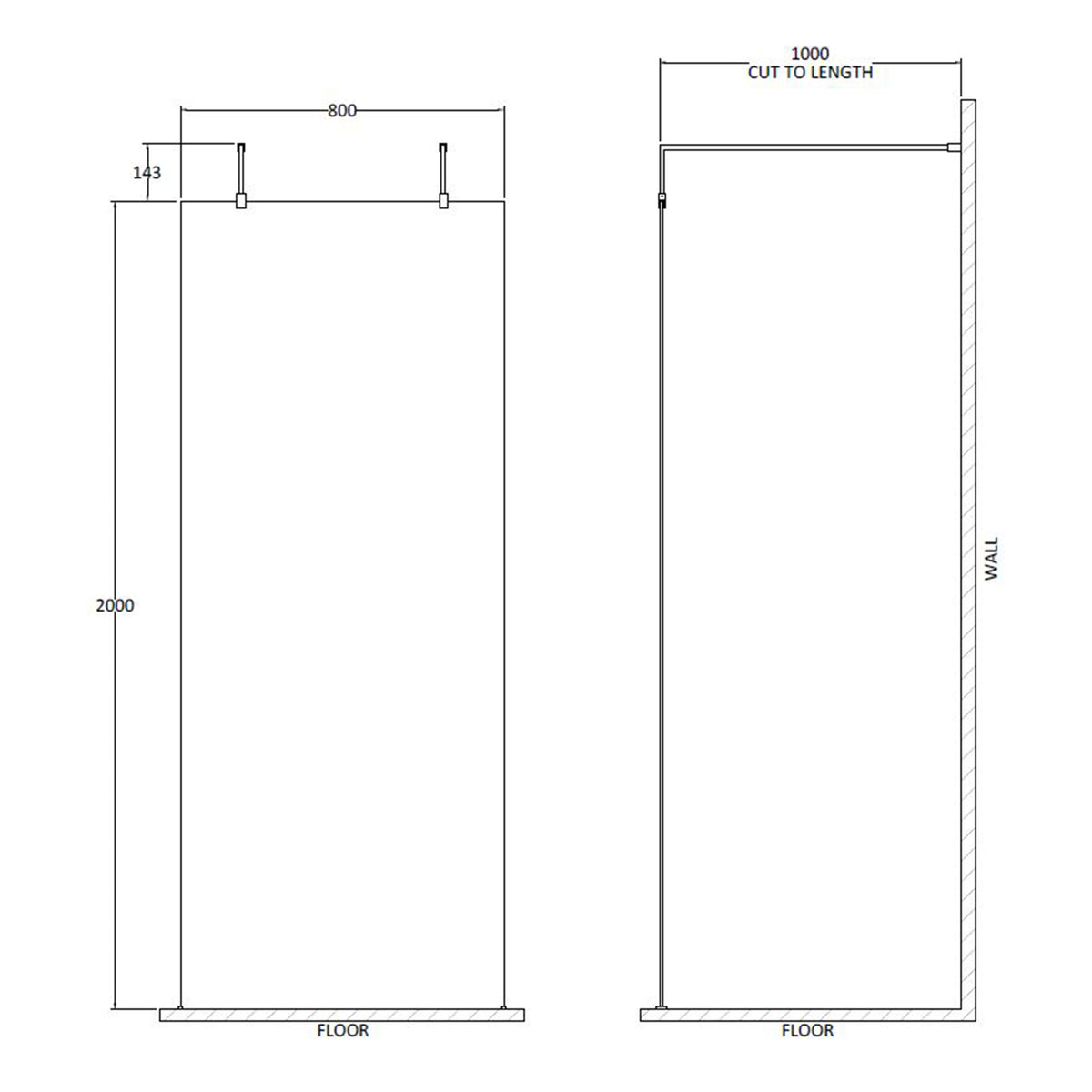 Fairford 800mm 8mm Brushed Brass Wetroom Screen, 2 Support Arms