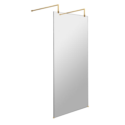 Fairford 900mm 8mm Brushed Brass Wetroom Screen, 2 Support Arms