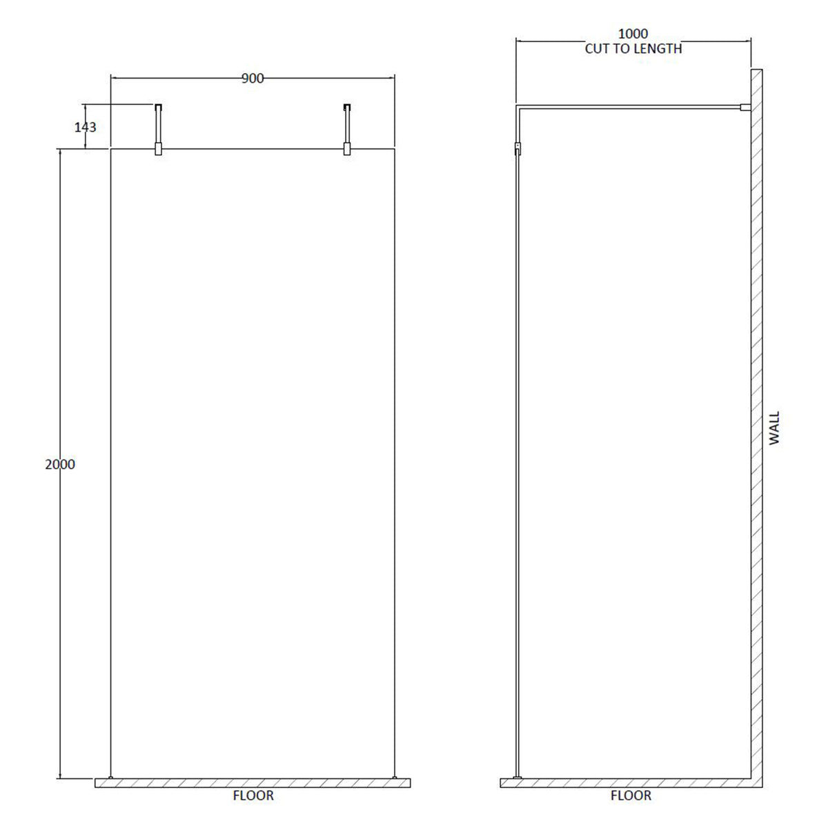 Fairford 900mm 8mm Brushed Brass Wetroom Screen, 2 Support Arms