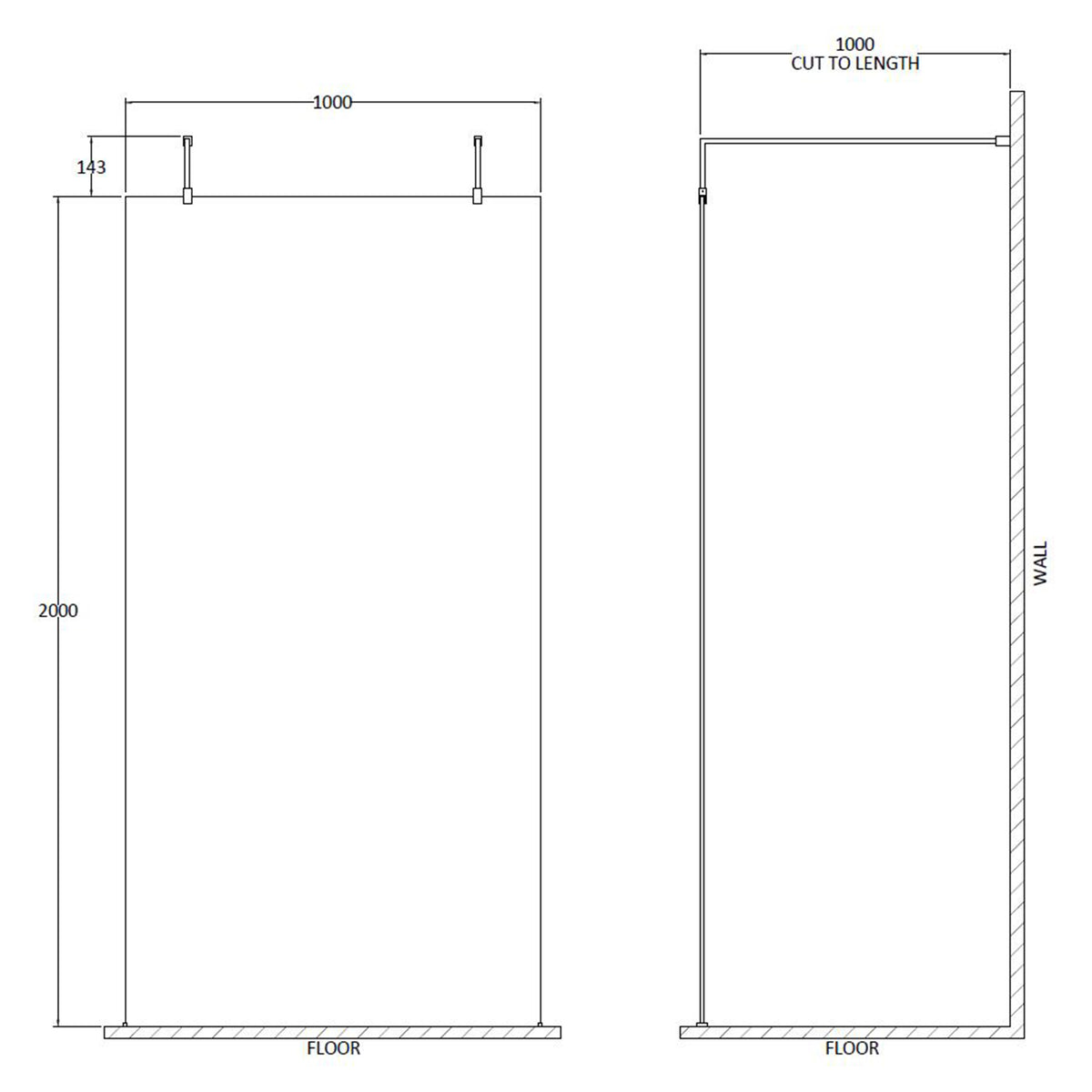 Fairford 1000mm 8mm Brushed Brass Wetroom Screen, 2 Support Arms