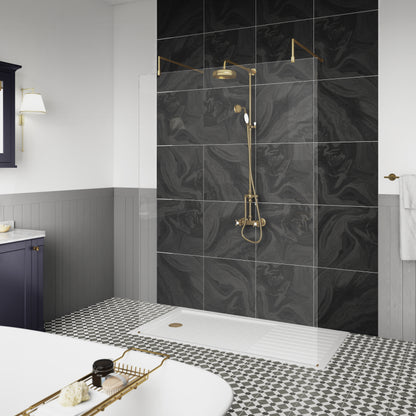 Fairford 1100mm 8mm Brushed Brass Wetroom Screen, 2 Support Arms