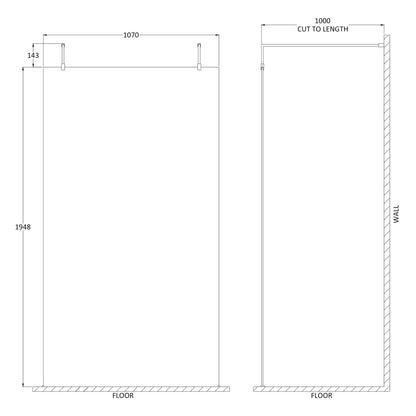Fairford 1100mm 8mm Brushed Brass Wetroom Screen, 2 Support Arms