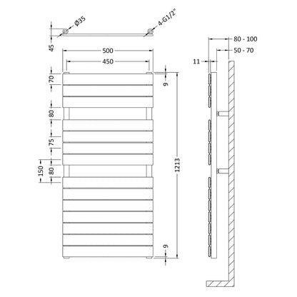 Fairford Flat Panel 1213 x 500mm Chrome Towel Rail