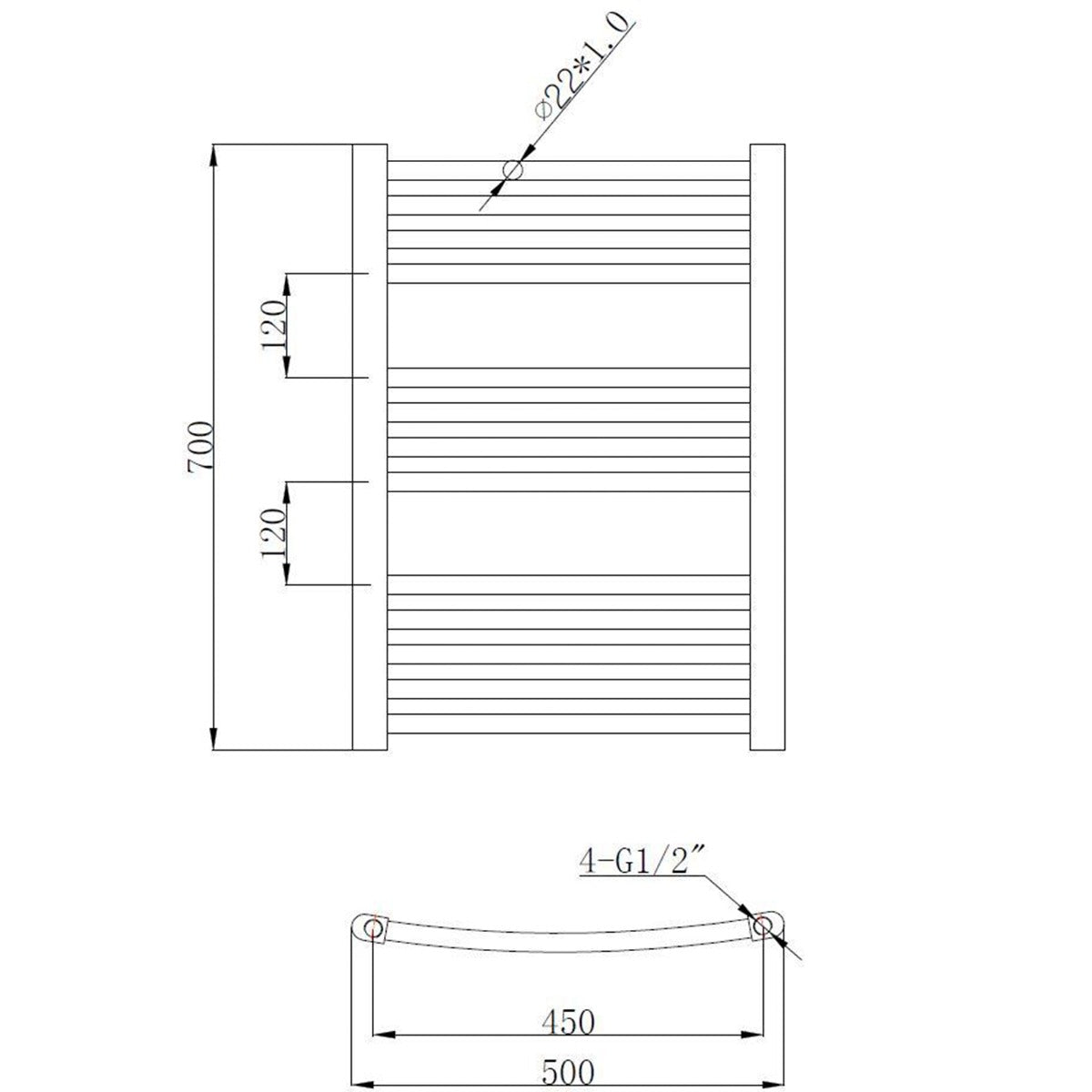 Fairford Curved 700 x 500mm Anthracite Ladder Towel Rail