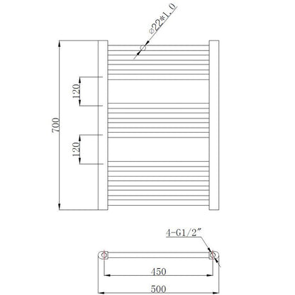 Fairford Straight 700 x 500mm Anthracite Ladder Towel Rail