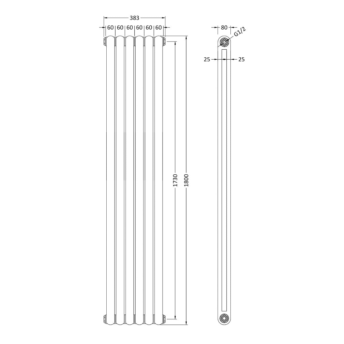 Fairford Tradite 1800 x 383mm High Gloss White Radiator