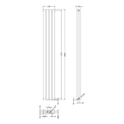 Fairford Compact Double Column 1800 x 236mm White Radiator